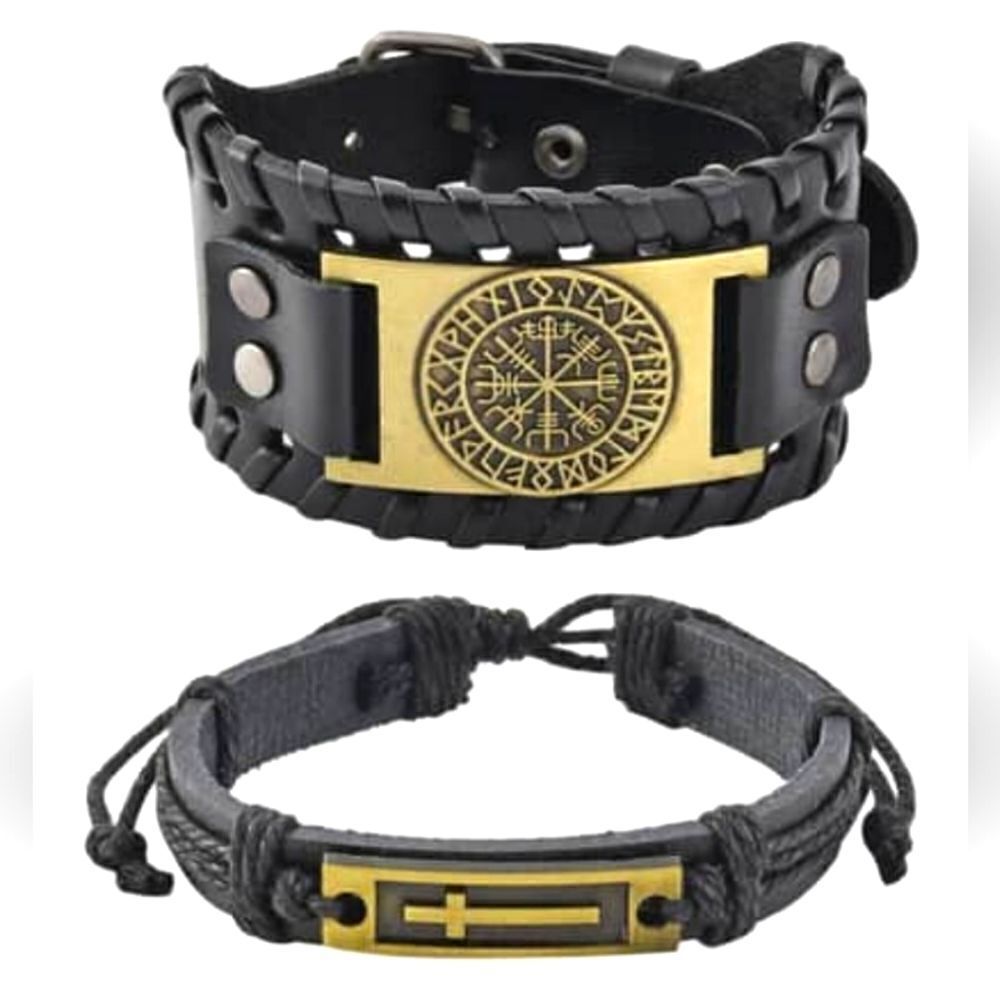 Black Genuine Leather and Dualtone Adjustable Bracelets‎
